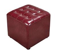 PAROBDO Leather Upholstered Cube Pouf Ottoman,pouffe Footstool Solid Wood Square Leather Living Room Coffee Table Small Bench-a 40x40x35cm(16x16x14inch)