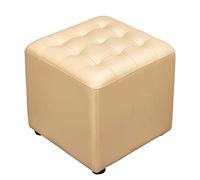 PAROBDO Leather Upholstered Cube Pouf Ottoman,pouffe Footstool Solid Wood Square Leather Living Room Coffee Table Small Bench-beige 40x40x35cm(16x16x14inch)