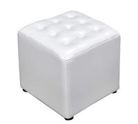 PAROBDO Leather Upholstered Cube Pouf Ottoman,pouffe Footstool Solid Wood Square Leather Living Room Coffee Table Small Bench-white 40x40x35cm(16x16x14inch)