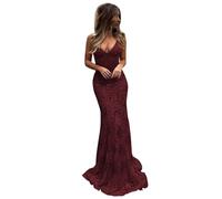 PARPIS Bodycon Mermaid Prom Gowns for Women Tulle V-Neck Backless Evening Dresses Spaghetti Straps Train Formal Party Dress Burgundy