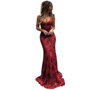 PARPIS Bodycon Mermaid Prom Gowns for Women Tulle V-Neck Backless Evening Dresses Spaghetti Straps Train Formal Party Dress Wine Red