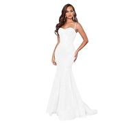 PARPIS Glitter Sequin Prom Gowns for Women Spaghetti Strap Mermaid Cocktail Dress Bodycon Empire Waist Formal Evening Dress White