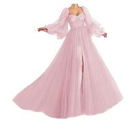 PARPIS Puffy Sleeve Prom Dresses 2023 Tulle Sweetheart Ball Gowns Long Floral Applique A-line Evening Gown for Women