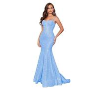 PARPIS Sweetheart Bodycon Cocktail Dress Long Sparkly Spaghetti Strap Backless Prom Dresses Mermaid Sequin Formal Evening Gown Light Blue