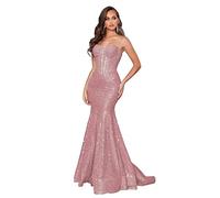 PARPIS Sweetheart Bodycon Cocktail Dress Long Sparkly Spaghetti Strap Backless Prom Dresses Mermaid Sequin Formal Evening Gown Dusty Rose