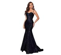 PARPIS Sweetheart Bodycon Cocktail Dress Long Sparkly Spaghetti Strap Backless Prom Dresses Mermaid Sequin Formal Evening Gown Navy Blue