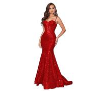 PARPIS Sweetheart Bodycon Cocktail Dress Long Sparkly Spaghetti Strap Backless Prom Dresses Mermaid Sequin Formal Evening Gown Red