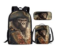 Parprinty Cool Animal Print Backpack for Boys Girls Lightweight Sturdy School Bag with Lunchbox Pencil Case, Amazing Gorilla, Daypack Backpacks