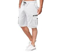 PARREN Mens Athletic Cargo Shorts Above Knee Length Elastic Waist Multi-Pocket Quick Dry Outdoor Workout Training Sweat Shorts with Zipper Pockets(White,XXL)