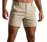 PARREN Men's Slim Fit Muscle Shorts Casual Flat Front Lightweight Stretch Solid Color Summer Shorts Vacation Work Sport Golf Shorts Khaki