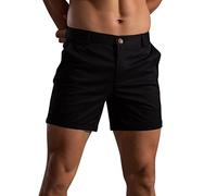 PARREN Men's Slim Fit Muscle Shorts Casual Flat Front Lightweight Stretch Solid Color Summer Shorts Vacation Work Sport Golf Shorts Black