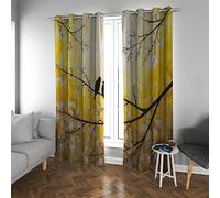 PARREN Nature Landscape Blackout Curtains for Living Room Thermal Insulated Room Darkening Two Little Birds Pattern Curtains Bright Yellow 54x66in