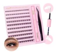 Parriparri Cluster Lashes Kit Clear Band 120Pcs Individual Lashes with Bond and Seal and Lash Extension Applicator Natural Eyelash Extensions Kit False Eyelashes DIY at Home (8-16MM MIX)