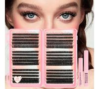 Parriparri Cluster Lashes Kit with Eyelash Glue & Remover 580pcs Individual Eyelashes Volume D Curl Eye Lashes Extension DIY at Home (60+80+100D Kit)
