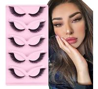 Parriparri False Eyelashes Fluffy Fox Eye Lashes Sexy Cat Eye Eyelashes Soft Winged Angel Fake Lashes Wispy Lightweight Faux Mink Lashes(5 Pairs)