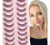 Parriparri False Eyelashes Russian Strip Lashes Natural Wispy Fluffy Hybrid Strip Lashes 10 Pairs 3D Effect Cat Eye Lashes Russian Fake Lashes Mink