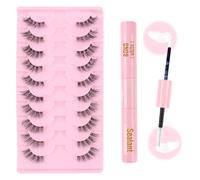 Parriparri Half Lashes with Transparent Band 10 Pairs Eyelashes Natural Look with 2-in-1 Bond & Seal