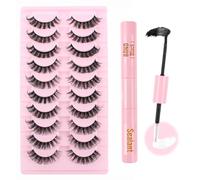Parriparri Russian Strip Lashes with Glue Curly False Eyelashes Kit with Bond and Seal 10 Pairs Hybrid Lashes Set Eye Lashes Natural Look