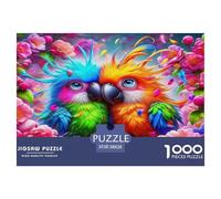 Parrot 1000 Pc Adult Jigsaws - Parrot Couple Flowers Psychedelic Vivid Cheerful Impossible Hard Difficult Challenging Game for Wall Decoration And Gifts38x26cm/1000pcs