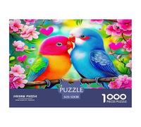 Parrot 1000 Pc Adult Jigsaws - Parrot Couple Pink Blossoms Romantic Vivid Impossible Hard Difficult Challenging Game for Wall Decoration And Gifts52x38cm/1000pcs