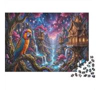 Parrot 1000 Pcs Recycled Cardboard Cherry-Blossom Treehouse DIY Jigsaw Puzzle Cherry-Blossom Treehouse Gift Cognitive Stimulation Group Activity Home Decor 70x50cm/1000pcs