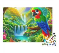 Parrot 1000 Piece Jigsaw for Adults Macaw in Tropical Jungle with Waterfall Premium Thick Sturdy Vibrant Challenging Hard Stress Relief 52x38cm/1000pcs