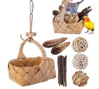 Parrot Activity Set - Playful Swinging Chew Toys with Rope Climbing Baskets and Branch Stand | Entertaining Toy Set for Small Parrots, Parakeets, Finches, Macaws, Pet Aviary Indoor Use