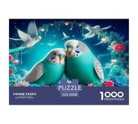 Parrot Adult Jigsaws 1000 Piece Two Light Blue Parrots with Flowers & Bird for Decompression And Wall Decor 52x38cm/1000pcs