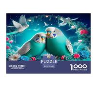 Parrot Adult Jigsaws 1000 Pieces Impossible Hard Two Light Blue Parrots with Flowers & Bird Challenging Decompression 70x50cm/1000pcs