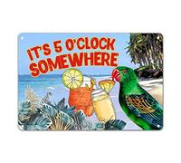 Parrot Beach Coconut Palm Tin Plaque It's Five O'clock Somewhere Metal Plaque Nautical Ocean Poster Prints Retro Personalized Chic Sign for Table Dining Room Garage Dorm Pub 8x12in