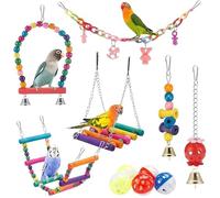 Parrot Bird Cage Toys - 11-Piece Set of Wooden Swing, Chewable Bite Bridge, and Bead-Shaped Toys - Durable and Safe Bird Toys for Parrots