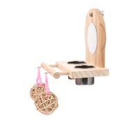 Parrot Bird Feeder Perch with Detachable Food Cup and Stand | Wood, Stainless Steel and Acrylic Build, Hanging Design, Easy Cleaning, for Small Parrots and Cage Enrichment