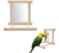 Parrot Bird Mirror,Bird Stand Perch with Mirror,Parrot Toy Birdcage Perches Mirror Chew,Cage Wood Toy for Budgerigar Parakeet Conure Cockatiel, Love Birds and Other Small to Medium Birds (1Pcs)