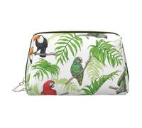 Parrot Birds and Tropical Tree Leather Toiletry Organizer Bag, Travel-Friendly Makeup Pouch for Women