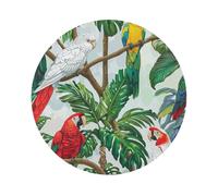 Parrot Birds and Tropical Tree Print Leather Coaster Set of 6, Round Shape Coasters Table Decorative Coffee Cup Beverage Coasters Wine Beer Bar Coasters for Hot Drinks Table Protection