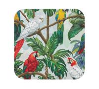 Parrot Birds and Tropical Tree Print Leather Coaster Set of 6, Square Coasters Table Decorative Coffee Cup Beverage Coasters Wine Beer Bar Coasters for Hot Drinks Table Protection
