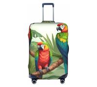 Parrot Birds and Tropical Tree Print Protective Suitcase Cover Washable Travel Luggage Protector with Concealed Zipper, White, Medium