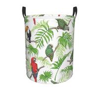 Parrot Birds And Tropical Tree Print Round Single-Layer Dirty Laundry Basket â€“ Full-Width Printed Design, Waterproof Oxford Cloth Material, Suitable For Various Rooms