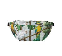 Parrot Birds and Tropical Tree Printed Fanny Pack Waist Bag for Men Women, Adjustable Bumbags Hip Bum Bag Travel Crossbody Bags Sports Running Hiking Belt Bag