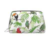 Parrot Birds and Tropical Tree Printed Makeup Bag, Large Capacity Travel Toiletry Pouch with Internal Pockets for Daily Use