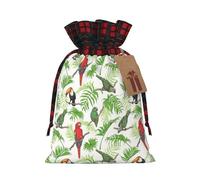 Parrot Birds And Tropical Tree Printing 4.7x6.9 Inch Christmas Bag Drawstring Closure,For Christmas Anniversaries Birthdays,Holds Gifts