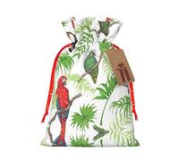 Parrot Birds And Tropical Tree Printing 4.7x6.9 Inch Christmas Bag Drawstring Closure,For Christmas Anniversaries Birthdays