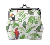 Parrot Birds and Tropical Tree Women's Leather Kiss-Lock Coin Purse,Double-Sided Full Print Pattern,Ultra-Fine Fiber Leather,Small Clutch Wallet for Cash,Cards,Coins