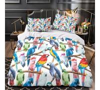 Parrot Birds Duvet Cover 3D Design Printed Luxury 3 Pieces Bedding Set Zipper Watercolor Tropical Quilt Cover Super Soft Durable for Teens Kids Girls Boys Women Adults Youth Single（135x200cm）