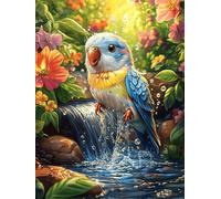 Parrot by A Waterfall in A Flower Garden 500 Piece Complete Jigsaw Puzzle Set Scenery Science Fiction Teens Beginners Educational Challenge Puzzle Fans Group Play Anniversary Cardboard 500 PCS