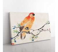 Parrot By Ren Yi Asian Japanese Canvas Wall Art Print Ready to Hang, Framed Picture for Living Room Bedroom Home Office Décor, 76x50 cm (30x20 Inch)