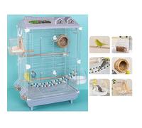 Parrot Cage: 3-Sided Horizontal Mesh & Clear Acrylic Front - Slide-Out Tray, Top Handle & Decorative Roof(Gray)