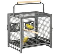 Parrot Cage Black Steel Wire & Wood Pole 65H x 48L x 38W cm Medium With Handle