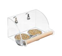 Parrot Cage Feeder - Acrylic Feeding Cup, Seed Water Box | Interactive Bird Supply Cage Accessory, Leakproof plasticc Dish accessory for Finches Cockatiels Budgies Conures Parakeets Pets Quakers