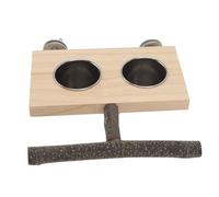 Parrot Cage Feeder, Wooden Perch Stand Stainless Steel Food Cups Bird Toys for Parakeets Conures Cockatiels Budgie Birch Wood Feeder Bowl for Small Birds
